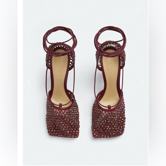 Bottega Veneta Shoes - Elegant Burgundy Bottega Veneta stretch Crystal embellished Mesh sandals